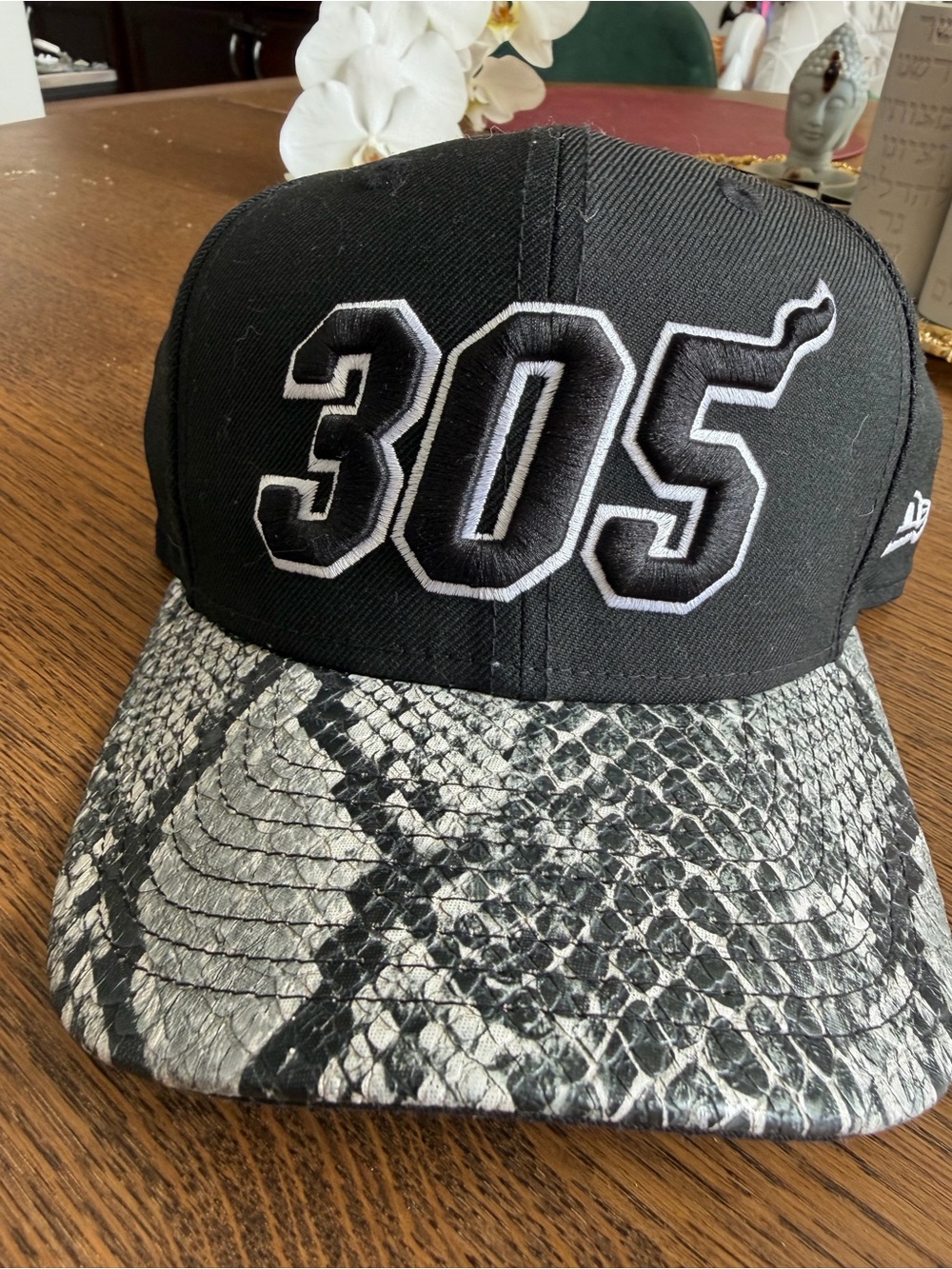 Miami Heat 305 Embroidered Snapback Hat with Black & Gray Snake Brim